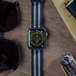 Apple Watch | Two-piece NATO Style | Smoke & Black Bond -Watch Shop APPL NQR BOND SS 9