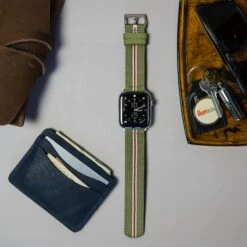 Apple Watch | Two-piece NATO Style | Army Green & Crimson -Watch Shop APPL NQR GREENREDLINEN SS