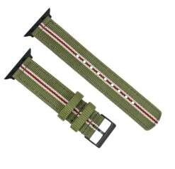 Apple Watch | Two-piece NATO Style | Army Green & Crimson -Watch Shop ArmyGreen RedWhiteStripeNATOQRSTopView BlackAppleHardware