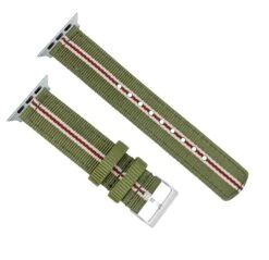 Apple Watch | Two-piece NATO Style | Army Green & Crimson -Watch Shop ArmyGreen RedWhiteStripeNATOQRSTopView SSAppleHardware