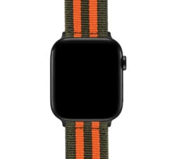 Apple Watch | Two-piece NATO Style | Army Green & Orange -Watch Shop Bond Green Orange NATOQRSCloseUp BlackAppleCase