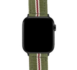 Apple Watch | Two-piece NATO Style | Army Green & Crimson -Watch Shop Green RedWhiteStripeNATOQRSCloseUp BlackAppleCase