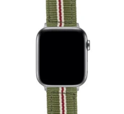 Apple Watch | Two-piece NATO Style | Army Green & Crimson -Watch Shop Green RedWhiteStripeNATOQRSCloseUp SSAppleCase