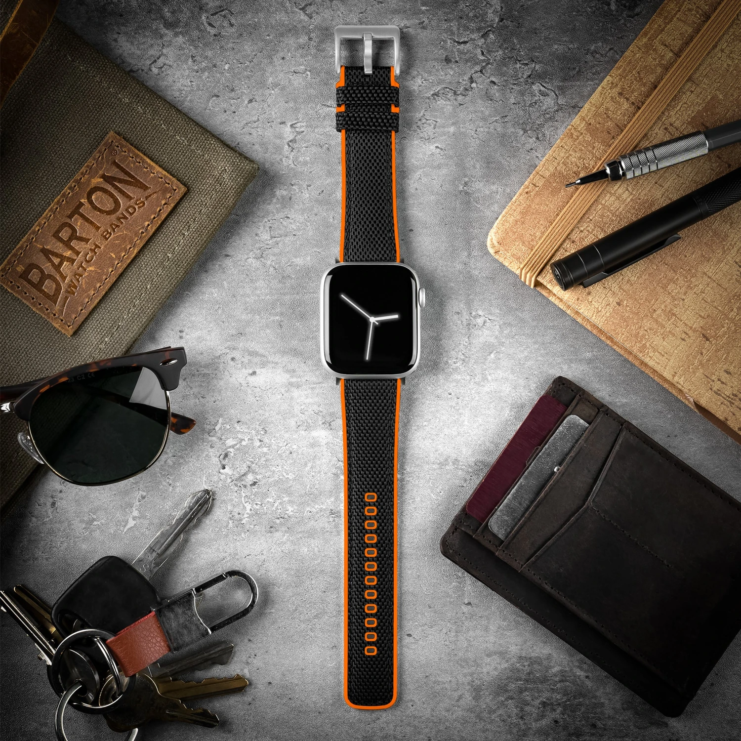 Apple Watch | Black Cordura Fabric And Pumpkin Orange Silicone Hybrid 2 Apple Watch | Black Cordura Fabric And Pumpkin Orange Silicone Hybrid - Image 2