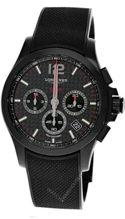 LONGINES Conquest V.H.P 42MM Quartz Carbon Fiber Dial Rubber Men's Watch L3.717.2.66.9